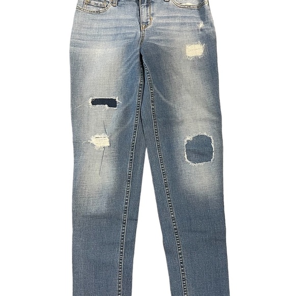 𝅺old NAVY BOYFRIEND SKINNY LIGHT DENIM DESTRUCTED JEANS SIZE 2 REGULAR - Picture 2 of 4